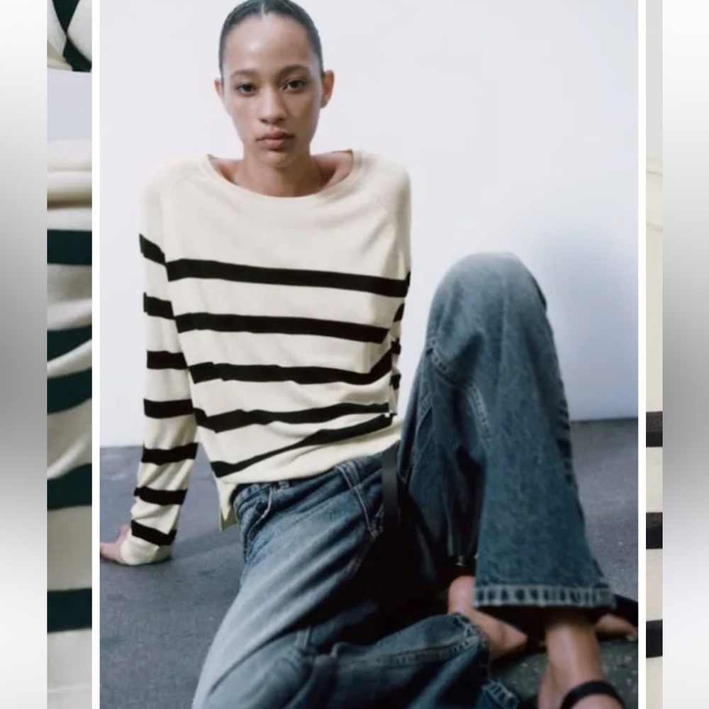 Zara basic stripe knit sweater medium